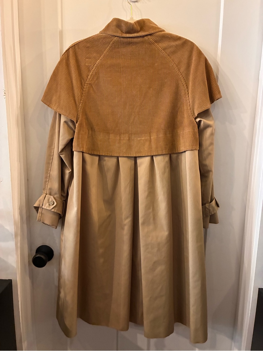 Women's Two-Tone Tan Trench Jacket with Corduroy Yoke - Picture 4 of 4
